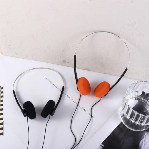 Orange Retro On Ear Headphones, Lightweight Portable Headphone with Adjustable Headband, Wired Stereo Headphones, Cute Walkman Headphone Travel - 6