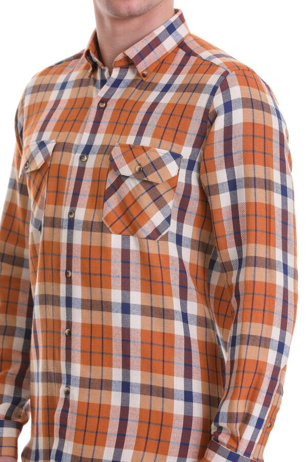 Orange Slim Fit Checkered 100% Cotton Button-Down Collar - 5