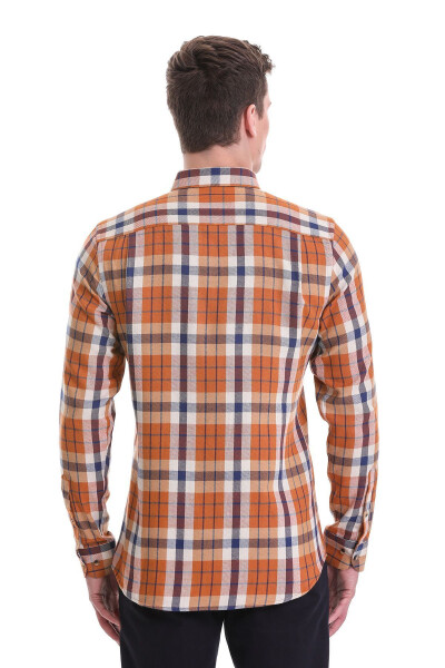 Orange Slim Fit Checkered 100% Cotton Button-Down Collar - 6