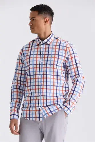 Orange Slim Fit Collared Button-Down Shirt 