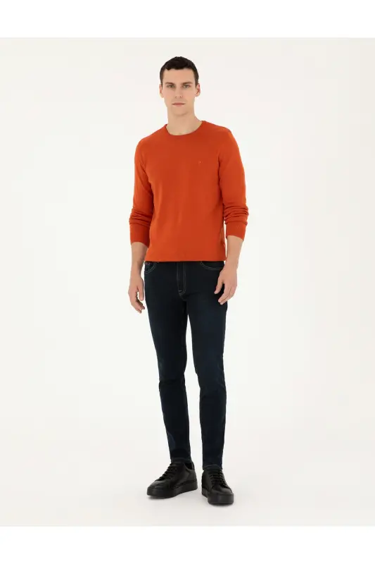 Orange Slim Fit Crew Neck Basic Knit Sweater 50296575-VR051 - Orange - 4