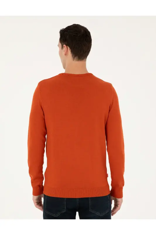 Orange Slim Fit Crew Neck Basic Knit Sweater 50296575-VR051 - Orange - 5