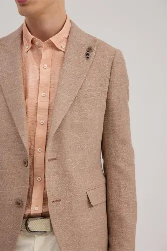 Orange Slim Fit Pointed Collar Patterned Jacket - 3