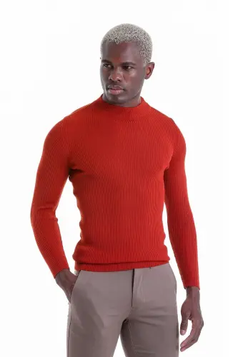 Orange Slim Fit Ribbed Half Turtleneck Wool - 2
