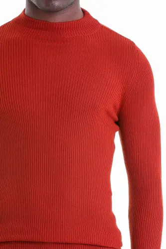 Orange Slim Fit Ribbed Half Turtleneck Wool - 5