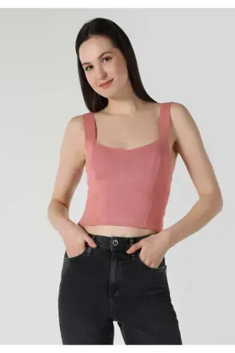 Orange women's athletic top, square neck, slim fit, crop - 4