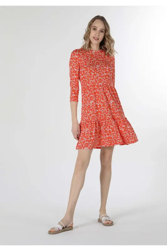 Orange women's dress, floral print. - COLIN'S
