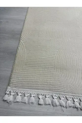 O'rash Soch Popuk Relyef Joy Krem Sirpanmaydigan Taglik Kesma Gilam Yo'lak-Oq - 3