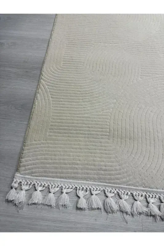 O'rash Soch Popuk Relyef Joy Krem Sirpanmaydigan Taglik Kesma Gilam Yo'lak-Oq - 3