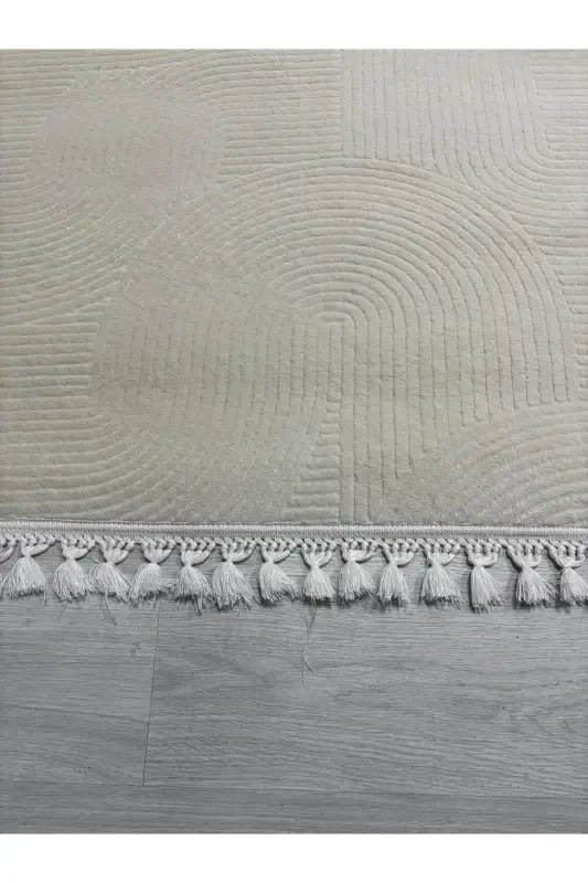 O'rash Soch Popuk Relyef Joy Krem Sirpanmaydigan Taglik Kesma Gilam Yo'lak-Oq - 4