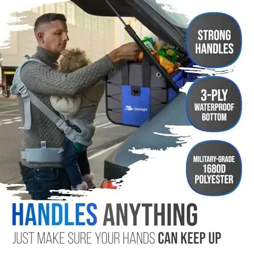 Органайзер для багажника автомобиля – Большая складная коробка для хранения с регулируемыми отделениями – Прочный органайзер для внедорожников, грузовиков и автомобилей – Нескользящий водонепроницаемый ящик для хранения продуктов и инструментов в багажнике - 3