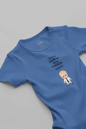 Organic 100% Cotton Boss Baby I May Be Small But I'm The Boss Baby Bodysuit Short Sleeve Bodysuit 5206-M-Blue - 5