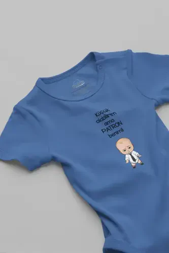 Organic 100% Cotton Boss Baby I May Be Small But I'm The Boss Baby Bodysuit Short Sleeve Bodysuit 5206-M-Blue - 1