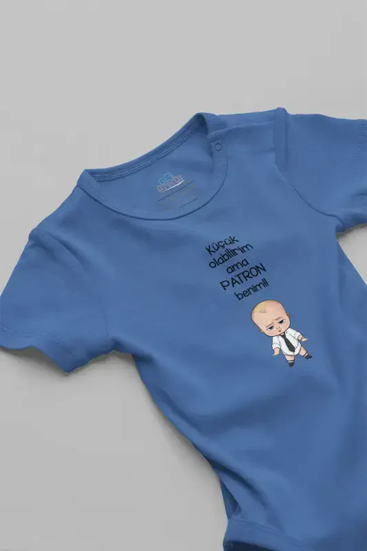 Organic 100% Cotton Boss Baby I May Be Small But I'm The Boss Baby Bodysuit Short Sleeve Bodysuit 5206-M-Blue - 1