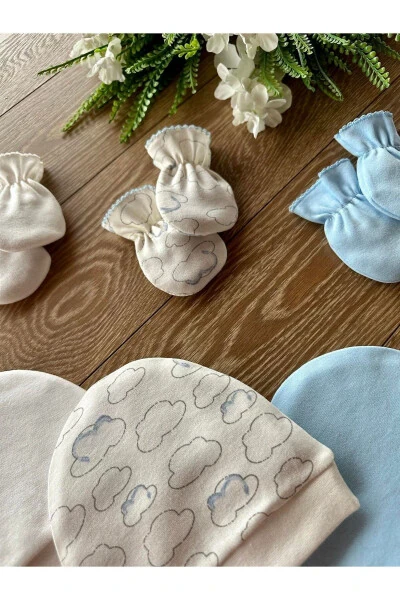 Organic 6-Piece Newborn Baby Mittens Hat Set Cloud - RENKLI PUSET