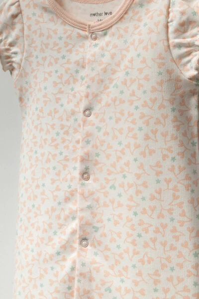 Organic Baby Girl Short Jumpsuit with Pink Heart and Blue Stars - Modazone