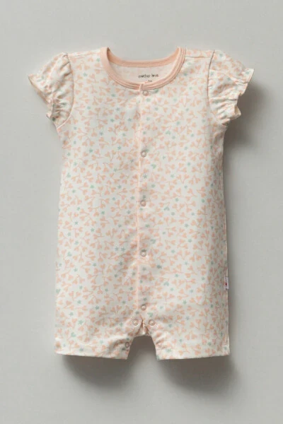 Organic Baby Girl Short Jumpsuit with Pink Heart and Blue Stars - Modazone (1)