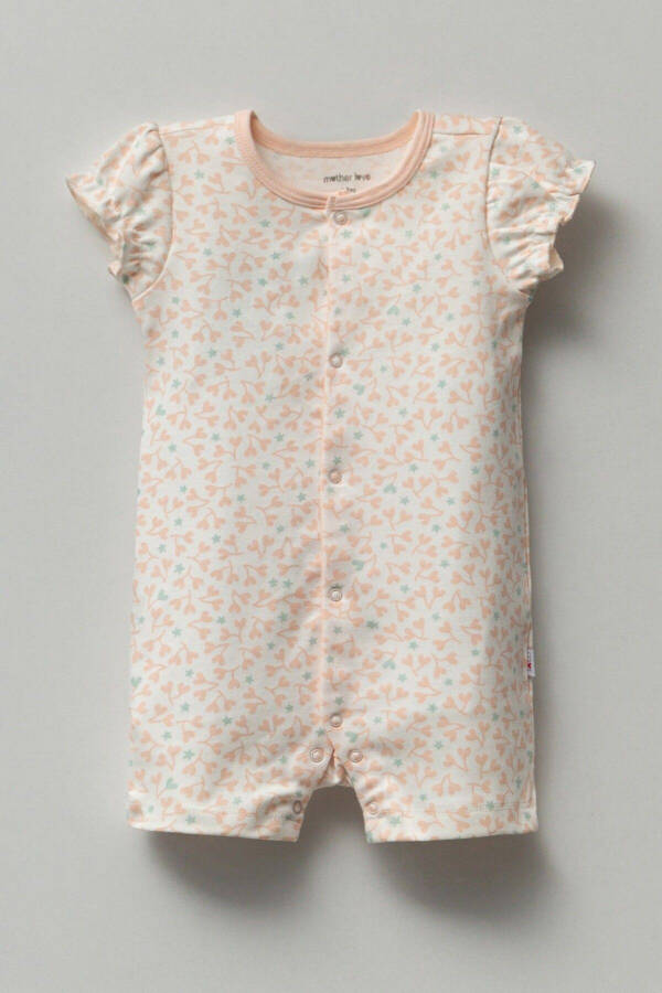 Organic Baby Girl Short Jumpsuit with Pink Heart and Blue Stars - 2