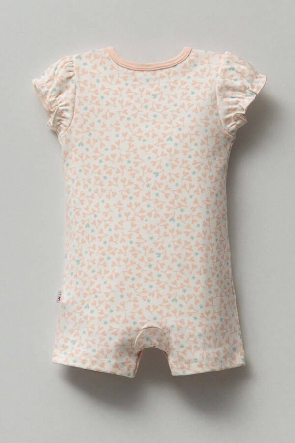 Organic Baby Girl Short Jumpsuit with Pink Heart and Blue Stars - 3