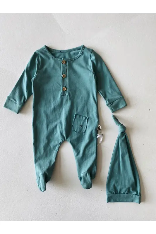 Organic Baby Romper and Bonnet - 5