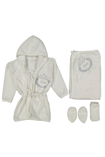 Organic Baby Towel Robe Set with Crown Embroidery - Baby Birth Gift - 4