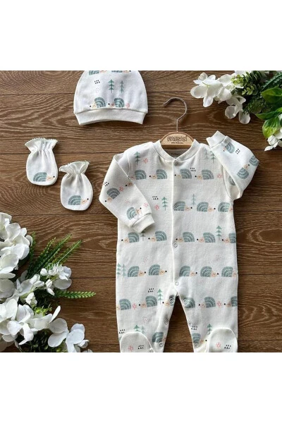 Organic Cotton 3-Piece Baby Footed Romper Set Hedgehog - PATSAN