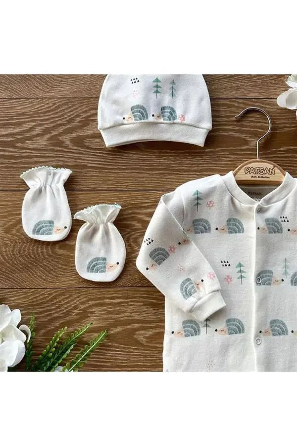 Organic Cotton 3-Piece Baby Footed Romper Set Hedgehog - 2
