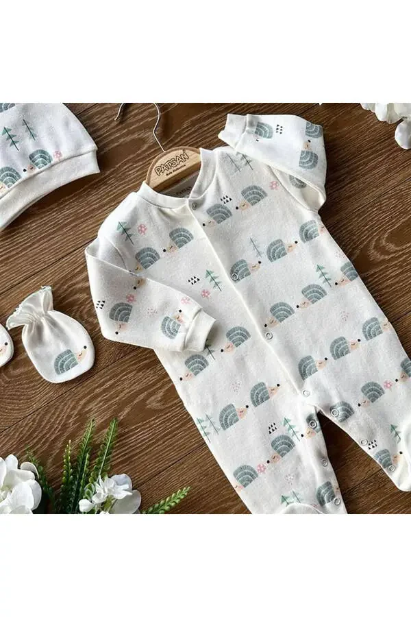 Organic Cotton 3-Piece Baby Footed Romper Set Hedgehog - 3