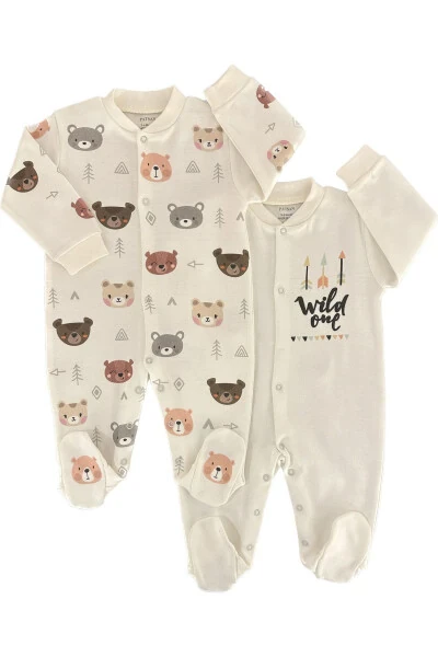 Organic Cotton Baby Jumpsuit Set with Bears (2-piece) - 1