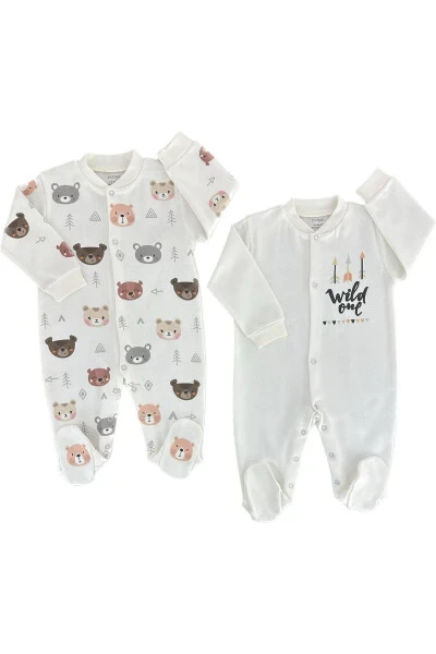 Organic Cotton Baby Jumpsuit Set with Bears (2-piece) - 2