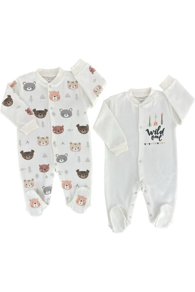 Organic Cotton Baby Jumpsuit Set with Bears (2-piece) - RENKLI PUSET (1)