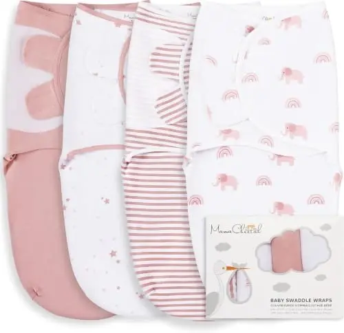 Organic Cotton Baby Swaddle Blanket Wrap, Easy Swaddle Sack Large 14-18 lb | Infant Swaddle Sleep Sack, GOTS Certified Swaddling Wrap 3-6 Month, Boy Girl Baby Essential, 4-Pack, Mama Cheetah - 1