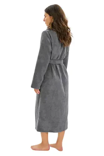 Organic Cotton Bathrobe Salyaka Boucle Antibacterial Soft Bathrobe Gift Daily Dowry Men Women-GRAY - OYALI TEXTİLE (1)