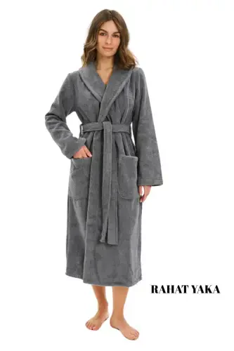 Organic Cotton Bathrobe Salyaka Boucle Antibacterial Soft Bathrobe Gift Daily Dowry Men Women-GRAY - 3