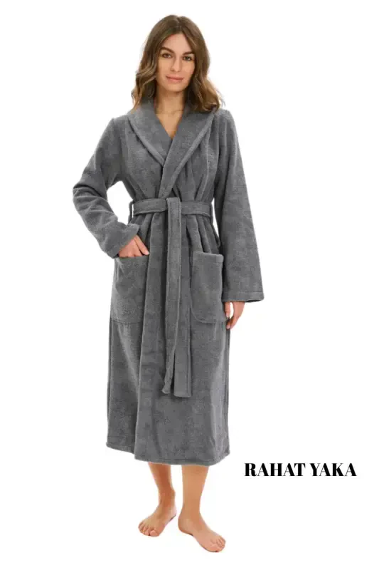 Organic Cotton Bathrobe Salyaka Boucle Antibacterial Soft Bathrobe Gift Daily Dowry Men Women-GRAY - 3