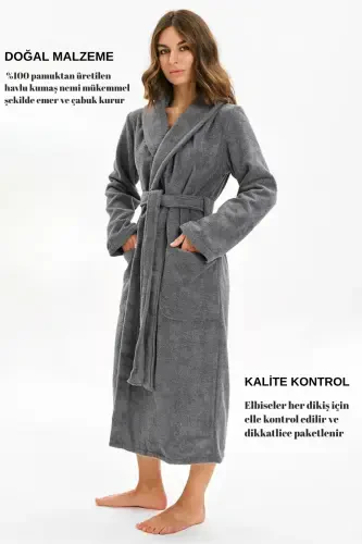 Organic Cotton Bathrobe Salyaka Boucle Antibacterial Soft Bathrobe Gift Daily Dowry Men Women-GRAY - 4