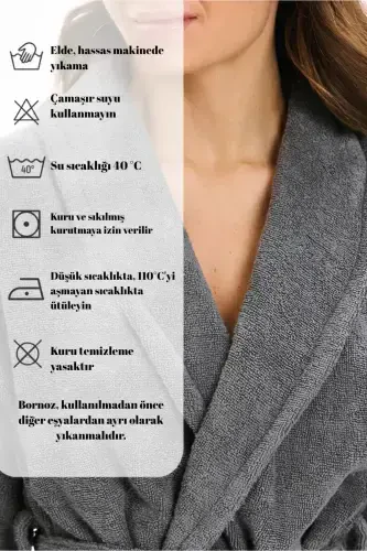 Organic Cotton Bathrobe Salyaka Boucle Antibacterial Soft Bathrobe Gift Daily Dowry Men Women-GRAY - 7