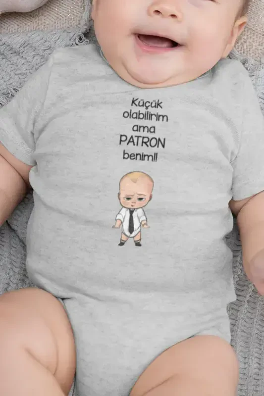 Organic Cotton Boss Baby I May Be Small But I'm The Boss Baby Bodysuit Short Sleeve Bodysuit 5206-G-Gray - OVEROZ