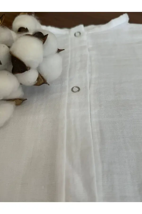 Organic Cotton Double Layer Muslin Baby White Sleeveless Romper - 3