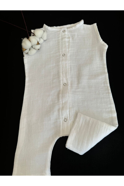 Organic Cotton Double Layer Muslin Baby White Sleeveless Romper - 2