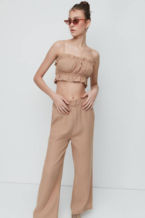 Organic Cotton Muslin Crop Bustier Pants Set 9124 Beige - 8