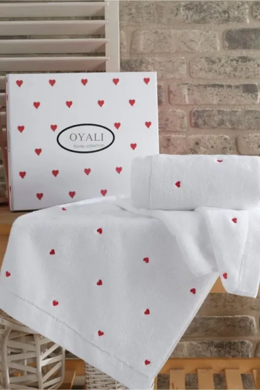 Organic Cotton - Premium Heart Embroidered Microcotton Hand and Face Towel Dowry Purple 1 Piece 50*90 - GENEL MARKALAR