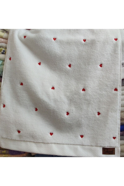 Organic Cotton - Premium Heart Embroidered Microcotton Hand and Face Towel Dowry Purple 1 Piece 50*90 - 2