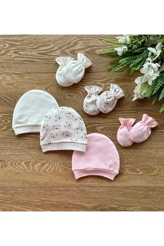 Organic Newborn Baby Mitten Hat Set Lion-Pink - 2