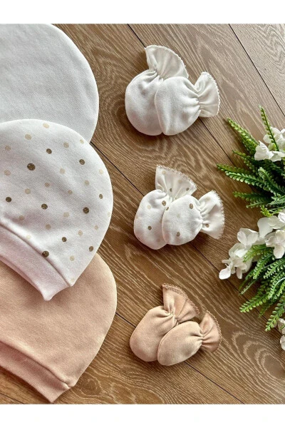 Organic Newborn Baby Mitten Hat Set of 6 - 3