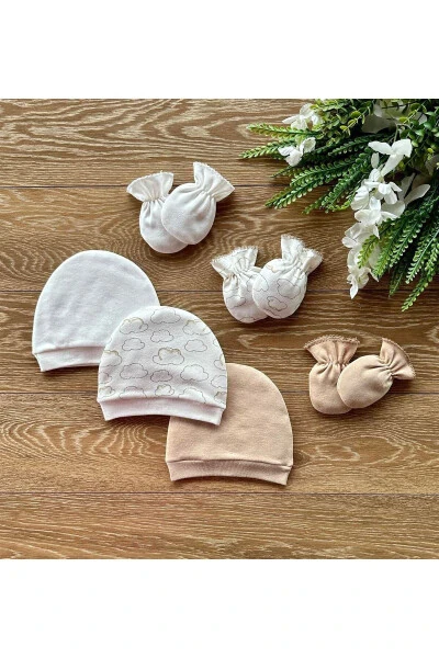 Organic Newborn Baby Mitten Hat Set of 6 - RENKLI PUSET (1)