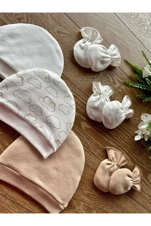 Organic Newborn Baby Mitten Hat Set of 6 - 3