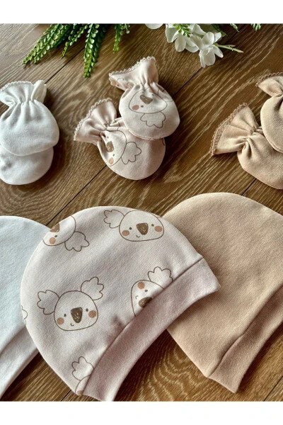 Organic Newborn Baby Mittens Hat Set of 6 - RENKLI PUSET