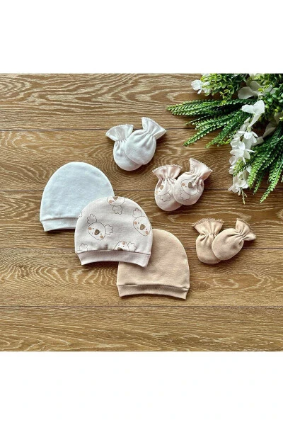 Organic Newborn Baby Mittens Hat Set of 6 - RENKLI PUSET (1)