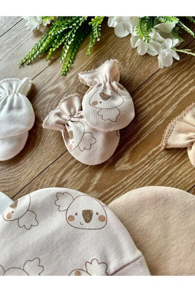 Organic Newborn Baby Mittens Hat Set of 6 - 3